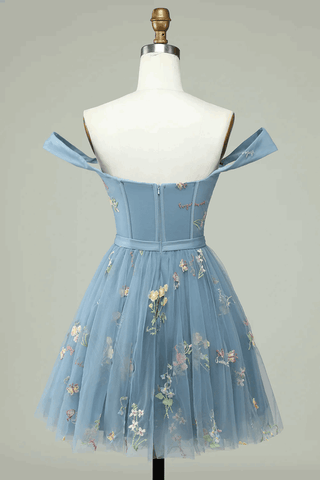 Floral Embroidery Sweetheart A-Line Homecoming Dress Short Party Dress  PD472