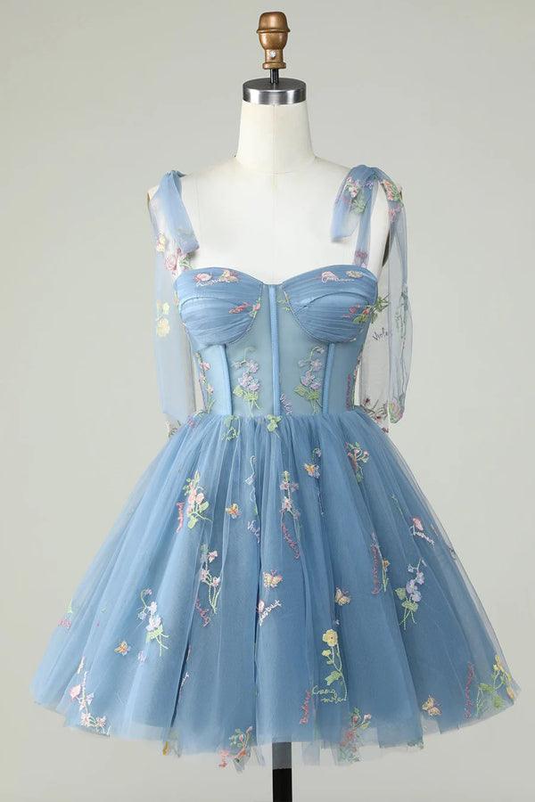 Vestidos de fiesta cortos con bordado floral y corte A