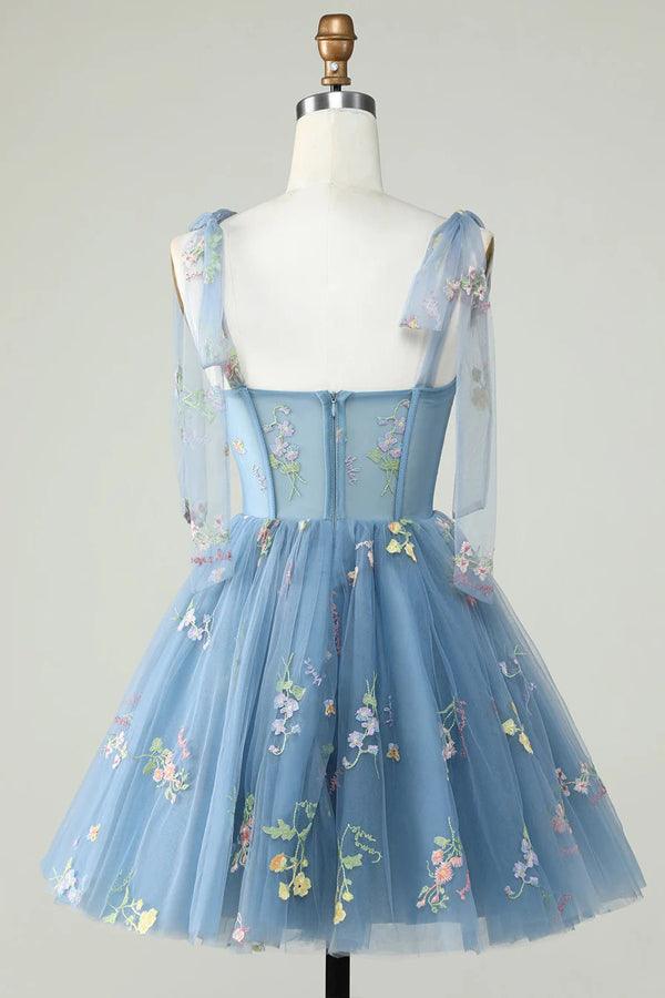 Vestidos de fiesta cortos con bordado floral y corte A