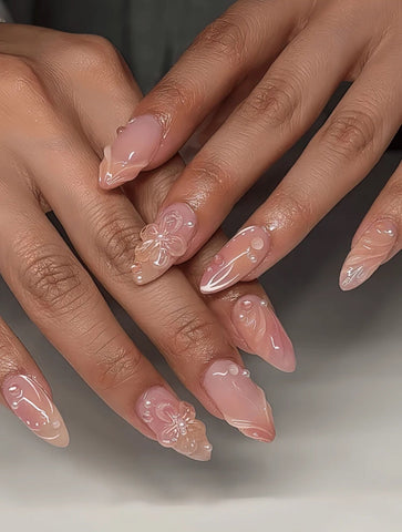 Peachy Blossom Handmade gel false nails press on nails