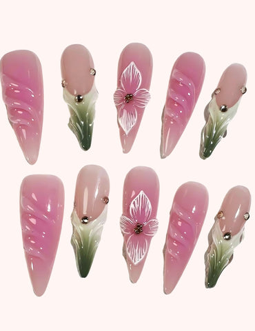 Jade Blossom Handmade gel false nails press on nails