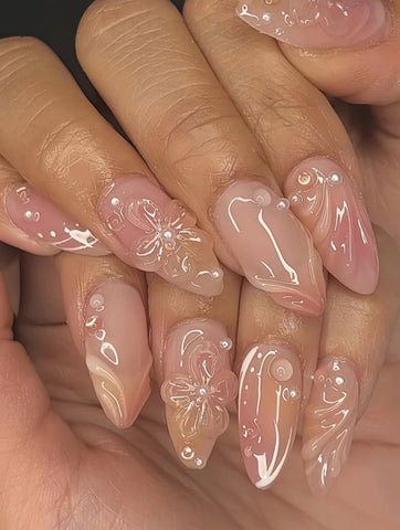 Peachy Blossom Handmade gel false nails press on nails