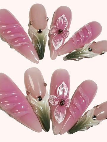 Jade Blossom Handmade gel false nails press on nails