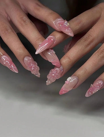 Pink Blossom Handmade gel false nails press on nails