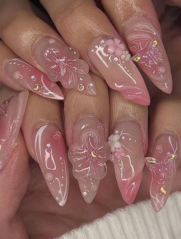 Pink Blossom Handmade gel false nails press on nails