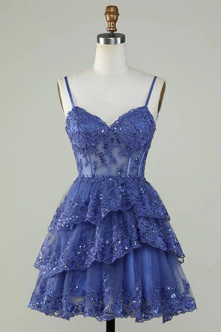 Glitter Lace Corset Ruffle Tiered Lavender Homecoming Dress