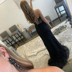 Vestidos de fiesta hermosos de encaje largo escote corazón sin mangas