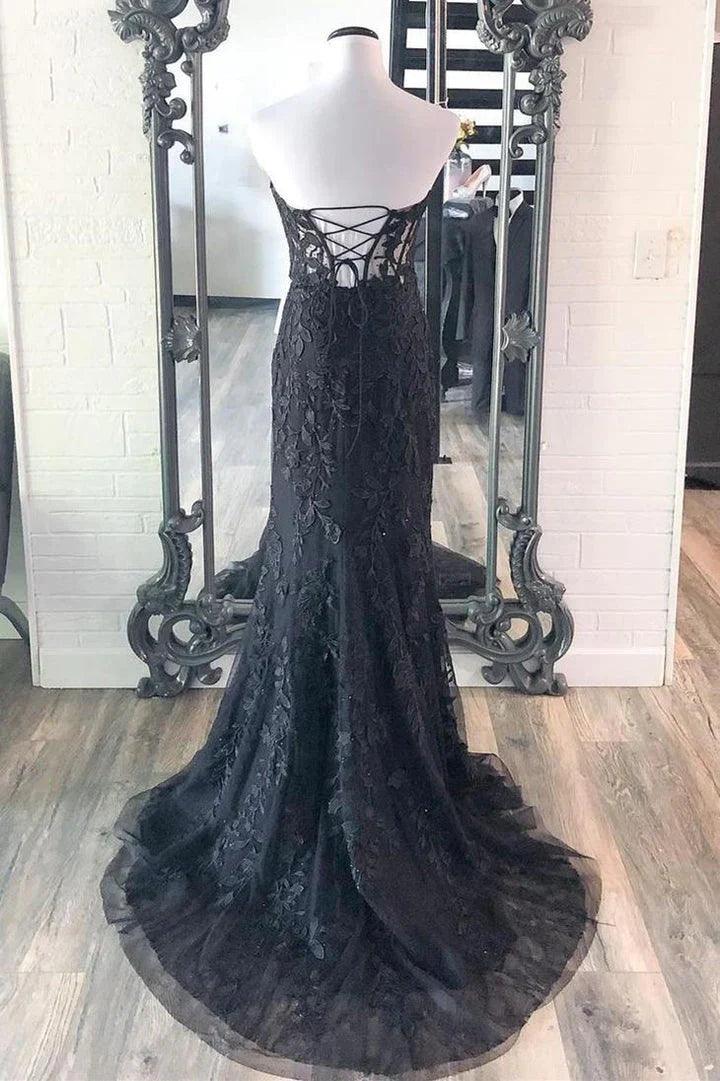 Vestidos de fiesta hermosos de encaje con escote corazón sin mangas con apliques de sirena