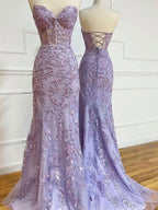 Vestidos de fiesta hermosos de encaje con escote corazón sin mangas con apliques de sirena