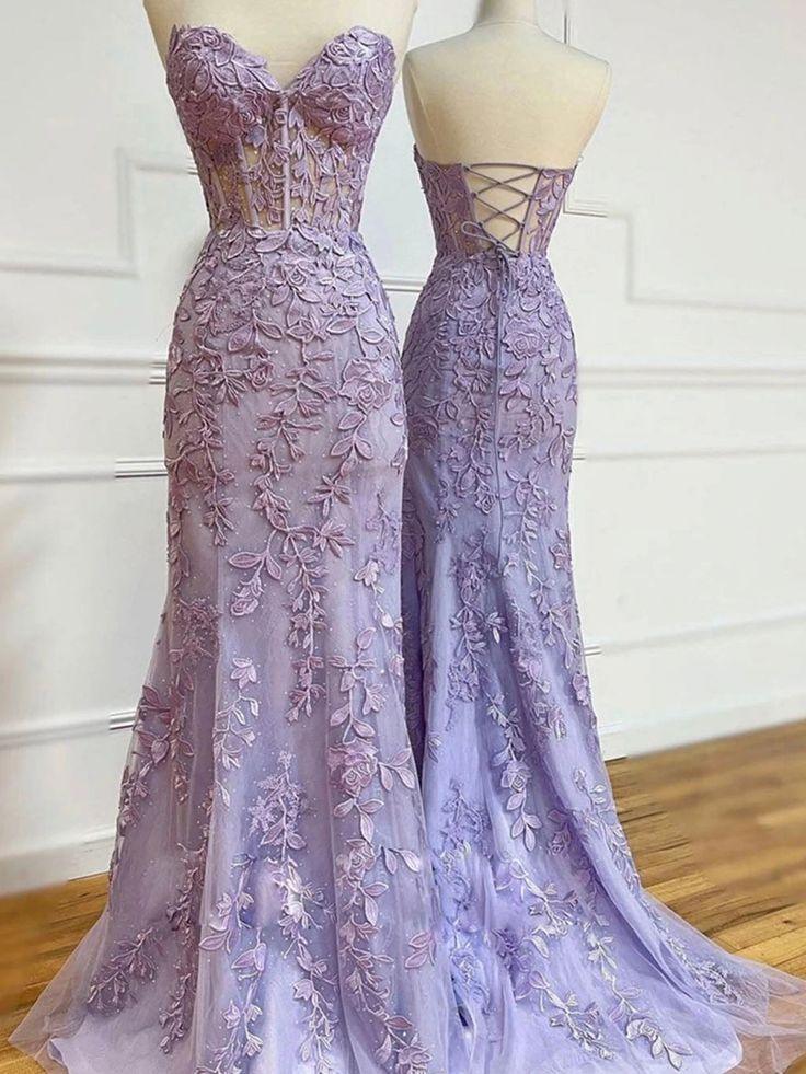 Vestidos de fiesta hermosos de encaje con escote corazón sin mangas con apliques de sirena