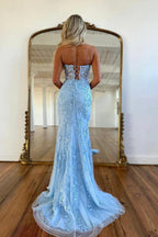 Vestidos de fiesta hermosos de encaje con escote corazón sin mangas con apliques de sirena