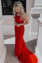 Green Tulle Mermaid Scoop Neck Lace Up Prom Dresses Evening Dresses