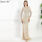 Vestido de noche gris de lujo con mangas largas y brillantes, estilo sirena, sexy, con cuentas de diamantes, vestido formal 2024, foto real LA6591 