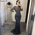 Vestido de noche gris de lujo con mangas largas y brillantes, estilo sirena, sexy, con cuentas de diamantes, vestido formal 2024, foto real LA6591 