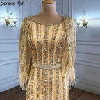 Grey Mermaid Long Sleeves Dubai Evening Dresses Luxury Diamond Beading O-Neck Formal Dress 2024 Serene Hill LA70503