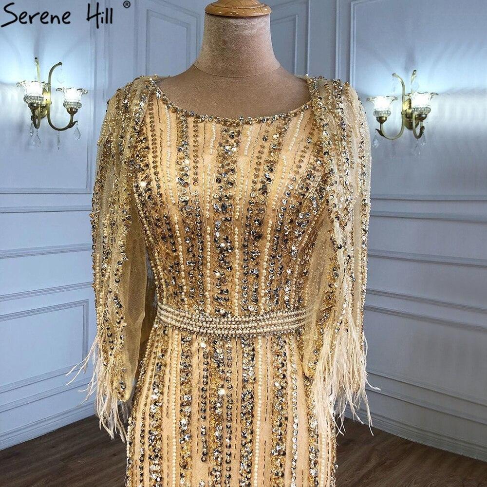 Grey Mermaid Long Sleeves Dubai Evening Dresses Luxury Diamond Beading O-Neck Formal Dress 2024 Serene Hill LA70503