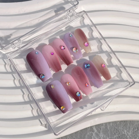 Heißer Verkauf Handgemachte Acryl Meerjungfrau Blase Perle Nagel Aufkleber Mittellangen Macaron Farbverlauf Quadratischen Muster Falsche Nägel 