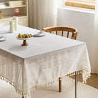 French cream linen/polyester tablecloth striped pattern dustproof reusable customizable luxury coffee table cover living room decoration