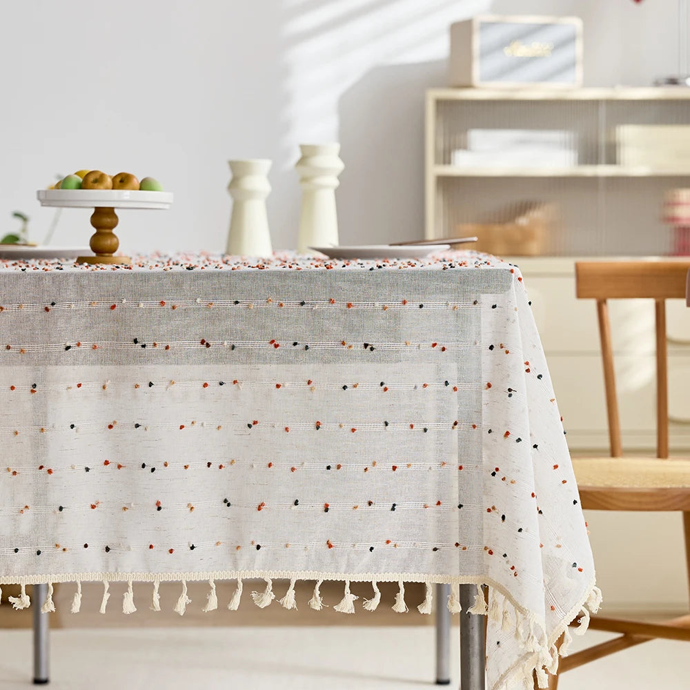 Linen/polyester color polka dot tablecloth can be customized and reusable pastoral style household tablecloth