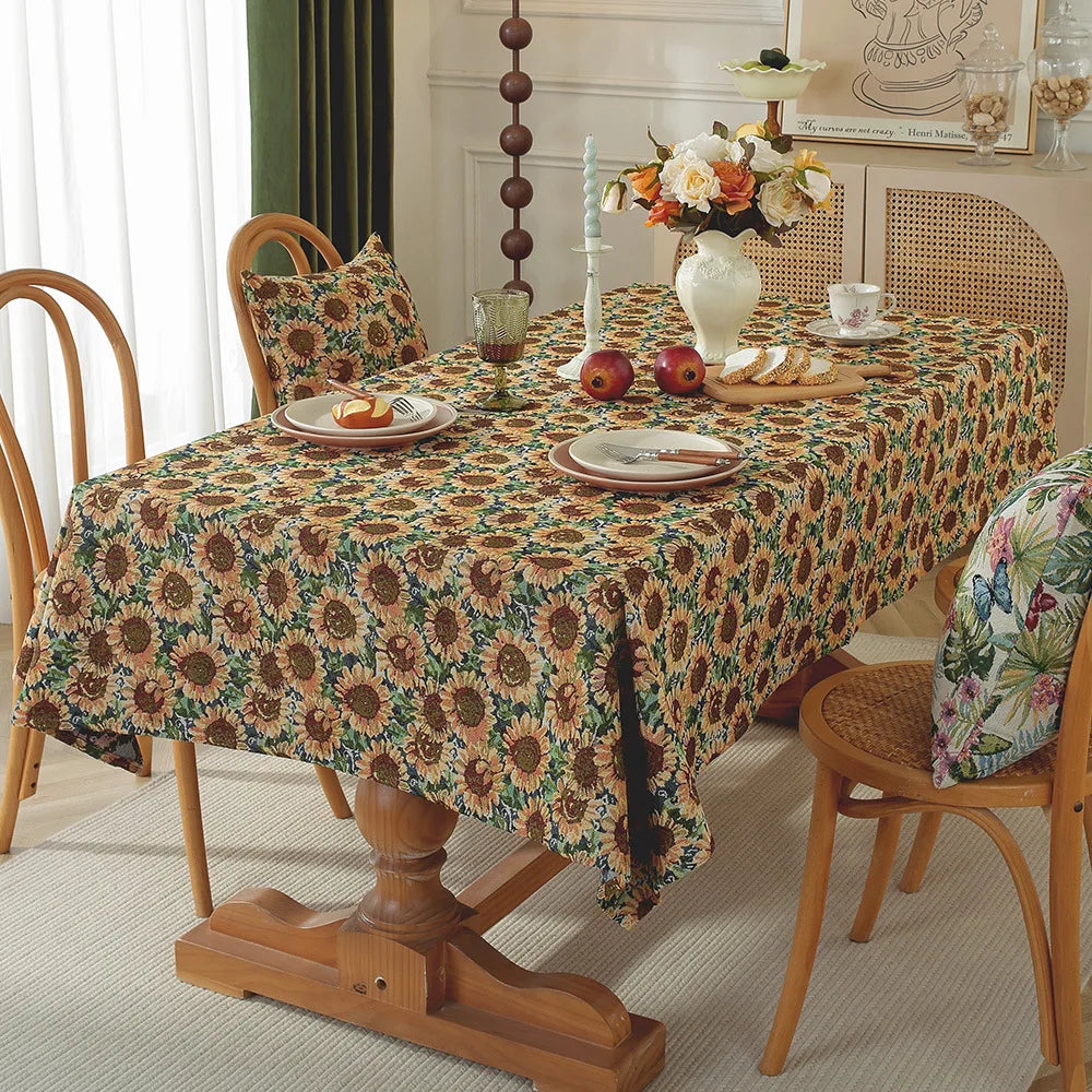 Jacquard tablecloth floral pattern oil painting design woven table cloth household
