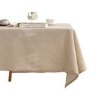 Beige solid linen appearance tablecloth, washable, rectangular 140cm wide tablecloth, suitable for outdoor dining decoration