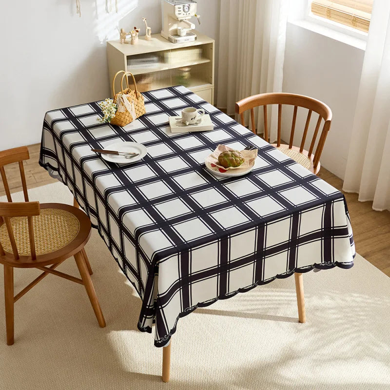 Modern red checkered design tablecloth print irregular shaped Christmas decorative tablecloth