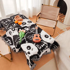 Printed reversible camping blanket black and white briquettes abstract geometric cover tablecloth