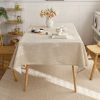 Beige solid linen appearance tablecloth, washable, rectangular 140cm wide tablecloth, suitable for outdoor dining decoration