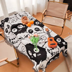 Printed reversible camping blanket black and white briquettes abstract geometric cover tablecloth