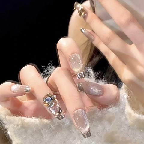 Hot Selling 3D Nail Art Design Gel Nail Accessories Fashion  Cat's Eye Nude Press on Nails