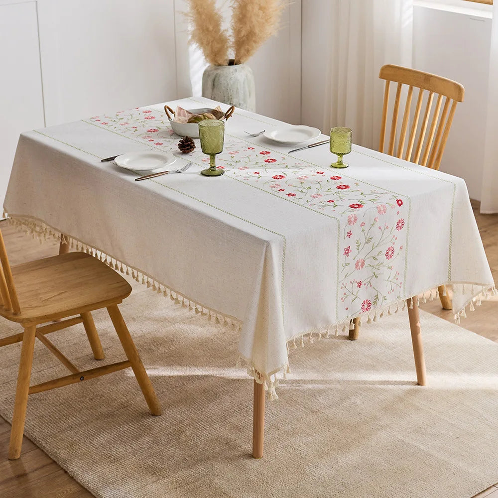 Modern Chinese embroidered tablecloth tablecloth new floral woven fabric dining table decoration modern home