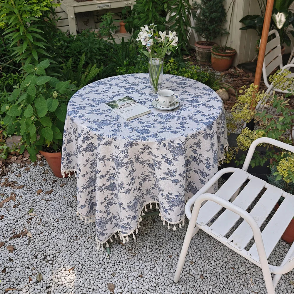 Pastoral Green Polyester/Cotton Printed Rectangular Reusable Washable Dustproof Tablecloth for Home Hotel & Outdoor Events