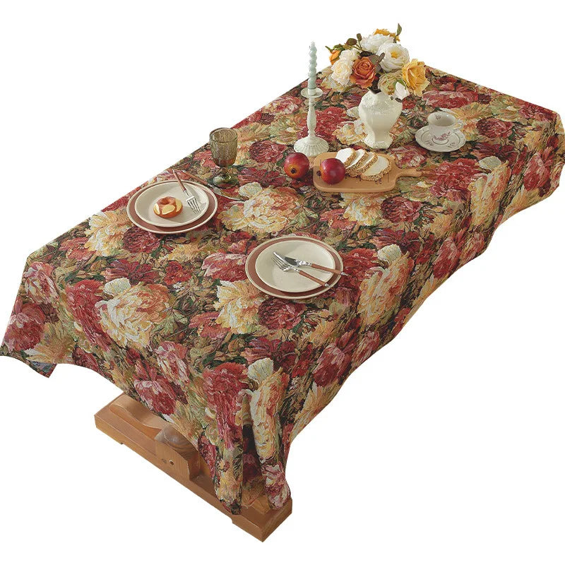 Jacquard tablecloth floral pattern oil painting design woven table cloth household
