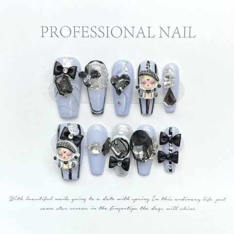 High Quality Artificial Nails Medium Length Full Cover Luxury Diamond Handmade Press on Nails  Wear Nail