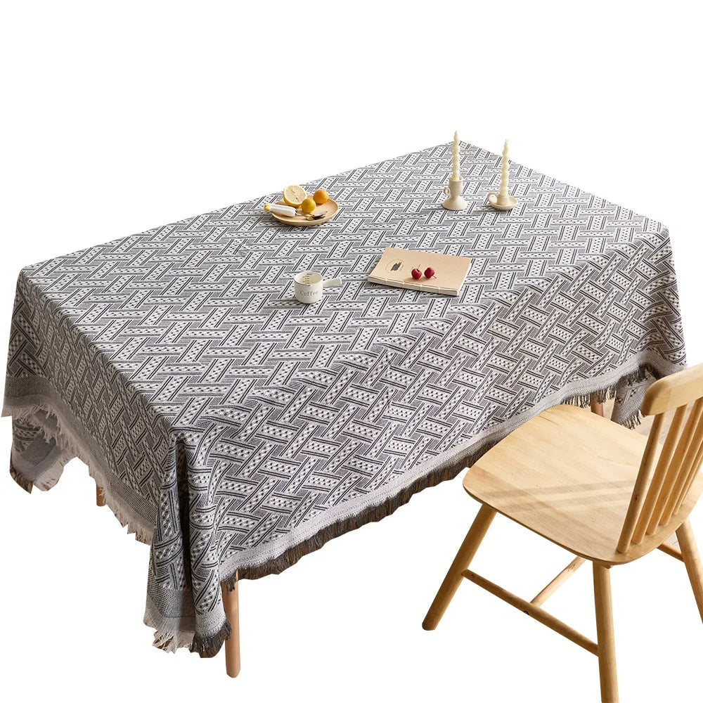Rectangle dining table cloth woven cotton and linen jacquard fabric decorative table mat