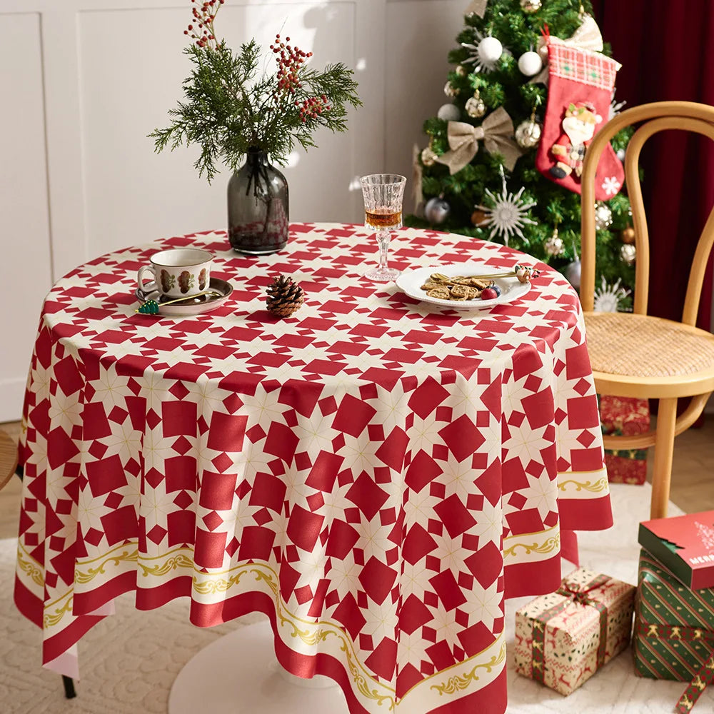 Nordic style Christmas and New Year table cover polyester red holiday dust home decoration tablecloth