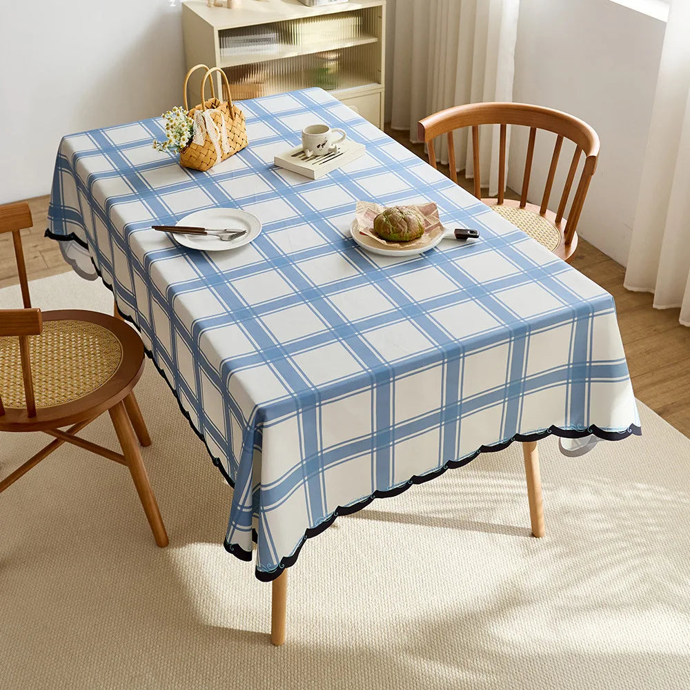 Modern red checkered design tablecloth print irregular shaped Christmas decorative tablecloth