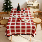 Modern red checkered design tablecloth print irregular shaped Christmas decorative tablecloth