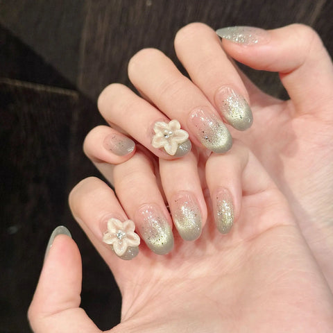 New Style Icy Blue Cat-eye Nail Art with clear Filigree Designs on Short, Handcrafted Wearable Nails