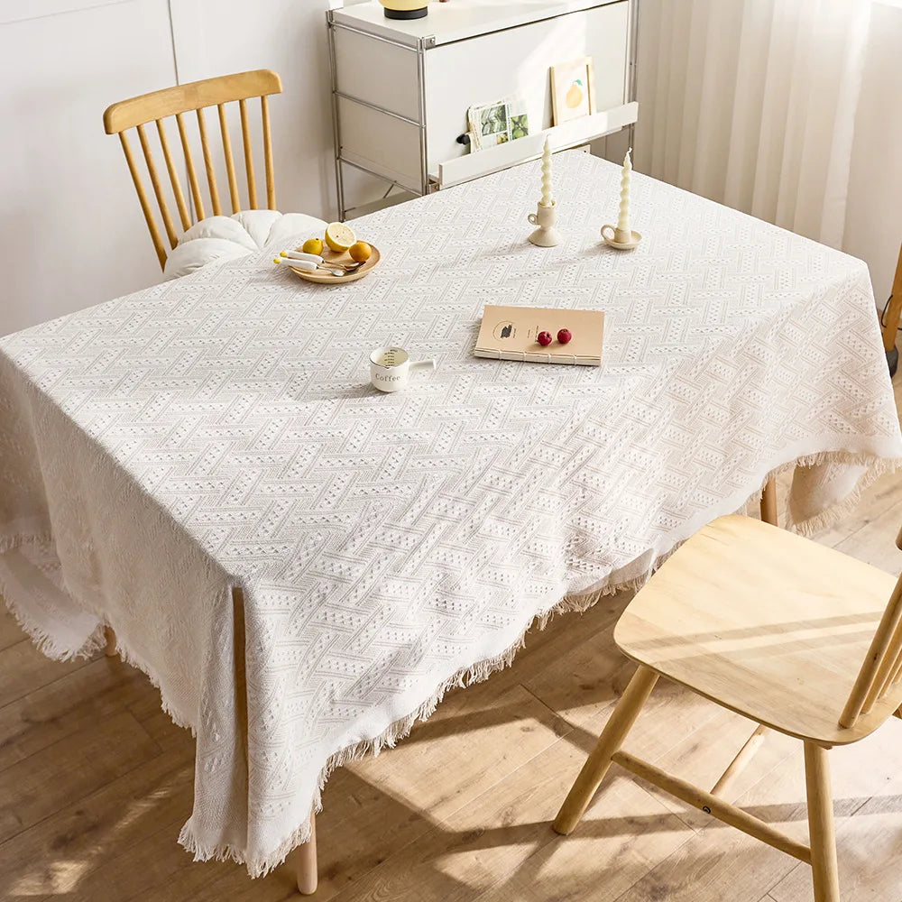 Modern style knitted tablecloth polyester cotton table mat household dust table cover