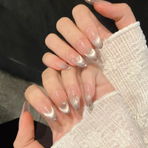 Press on Nails Nude False Nails Artificial Fingernails French Almond Reusable Acrylic False Nails