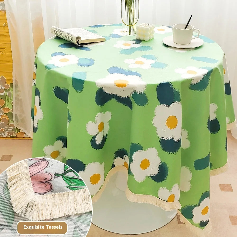 Ins style short plush fringed table covering dustproof garden tablecloth activity tablecloth