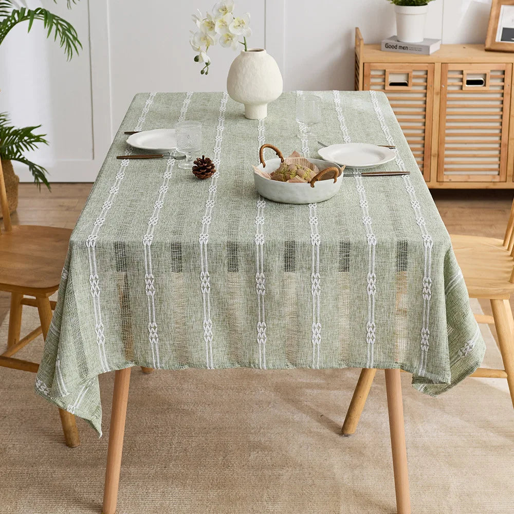 Ins style hollow jacquard striped tablecloth rectangular household dining table tablecloth