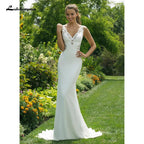 Vestidos de novia de sirena de satén suave para novia, escote en V, vestido recto con doble abertura en la espalda, vestidos de novia, vestido de novia 
