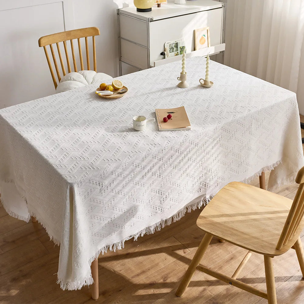 Rectangle dining table cloth woven cotton and linen jacquard fabric decorative table mat