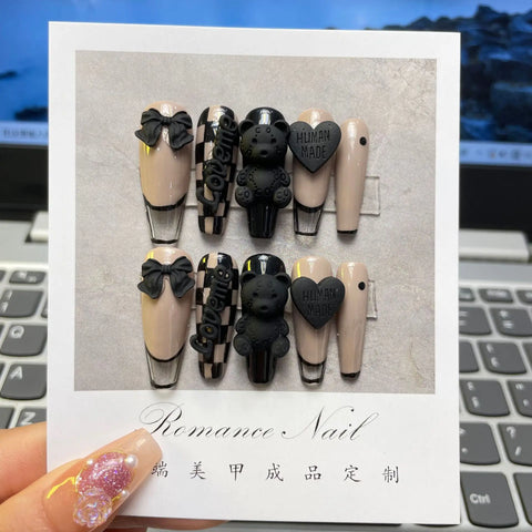 New Style 3D Colorful  French  Rhinestone  Handmade Press on False Nails