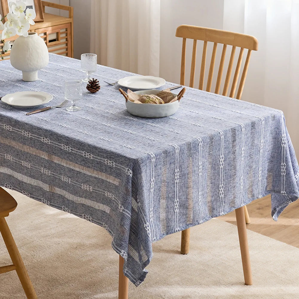 Modern simple jacquard pattern tablecloth woven decorative coffee table mat, rectangular hollow stripe design