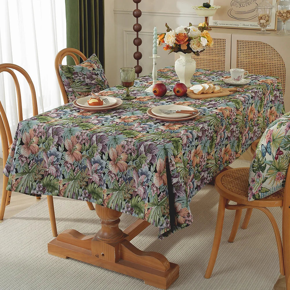 Jacquard tablecloth floral pattern oil painting design woven table cloth household