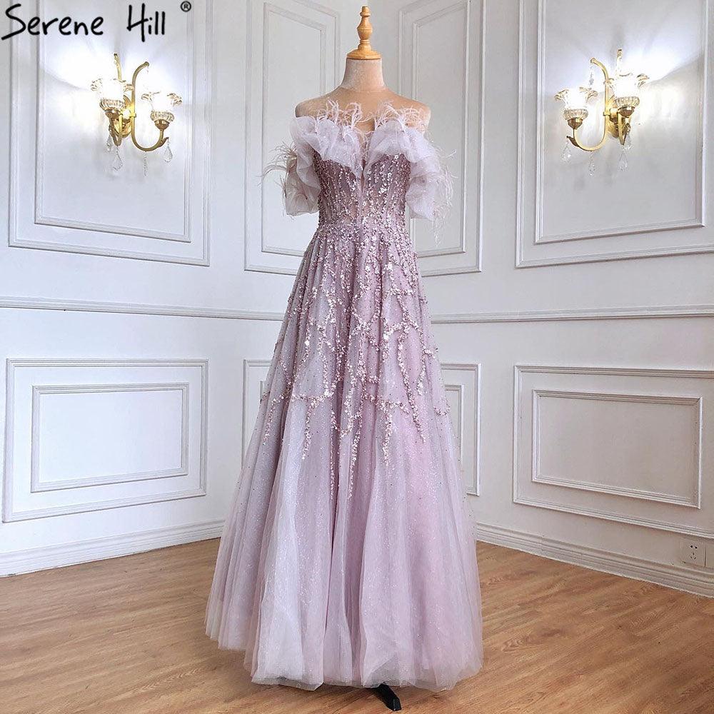 Serene Hill Grey A-Line Sexy Evening Dresses Gowns 2024 Beaded Feather Sparkle Formal Women Party LA71328 Featured
