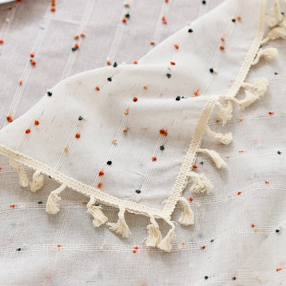 Linen/polyester color polka dot tablecloth can be customized and reusable pastoral style household tablecloth